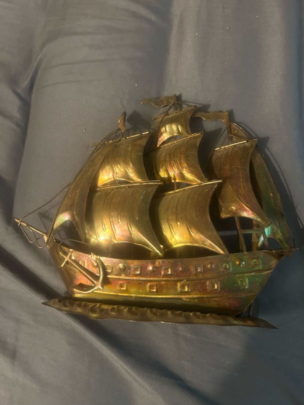 Brass Tone Metal Sailing Ship Wall Accent - Gold Finish